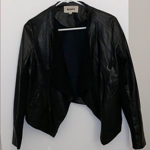 Faux Leather Jacket with Sweater Detail